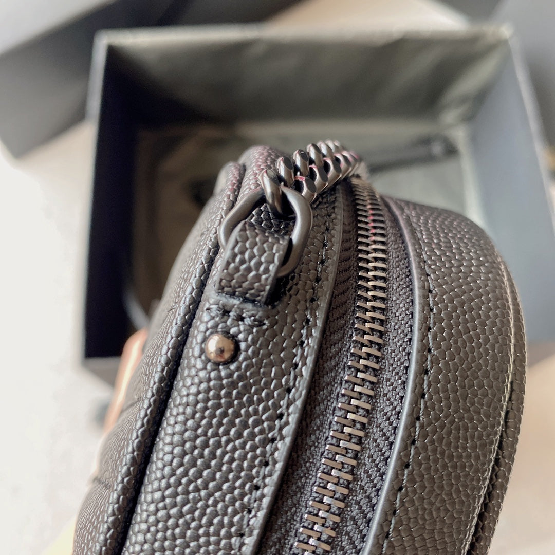 LOU MINI CAMERA BAG 19 IN BLACK CAVIAR PATTERN CALFSKIN BLACK HARDWARE
