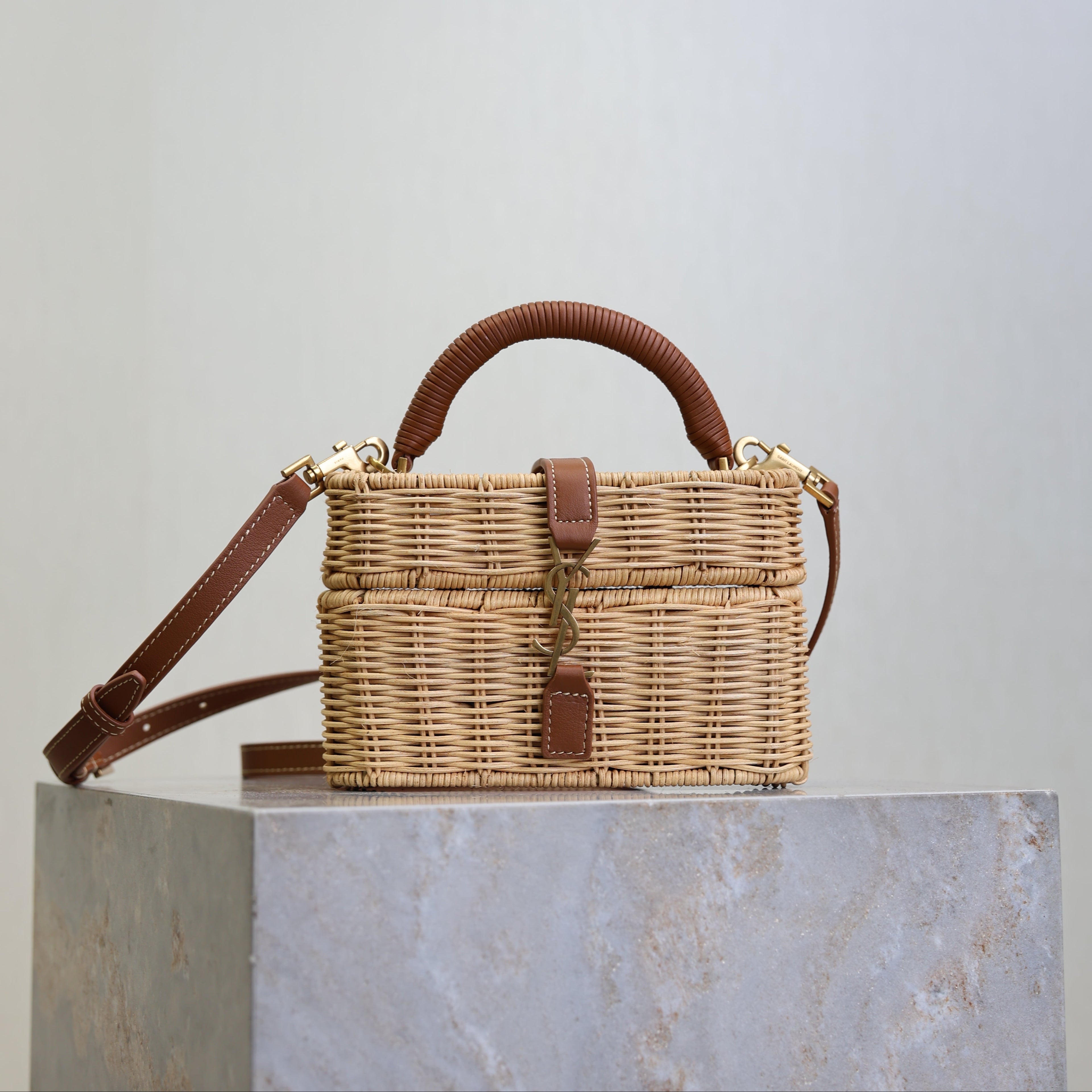 YSL 25S GABY MINI BAG 18 IN OSIER AND BROWN CALFSKIN GOLD HARDWRE