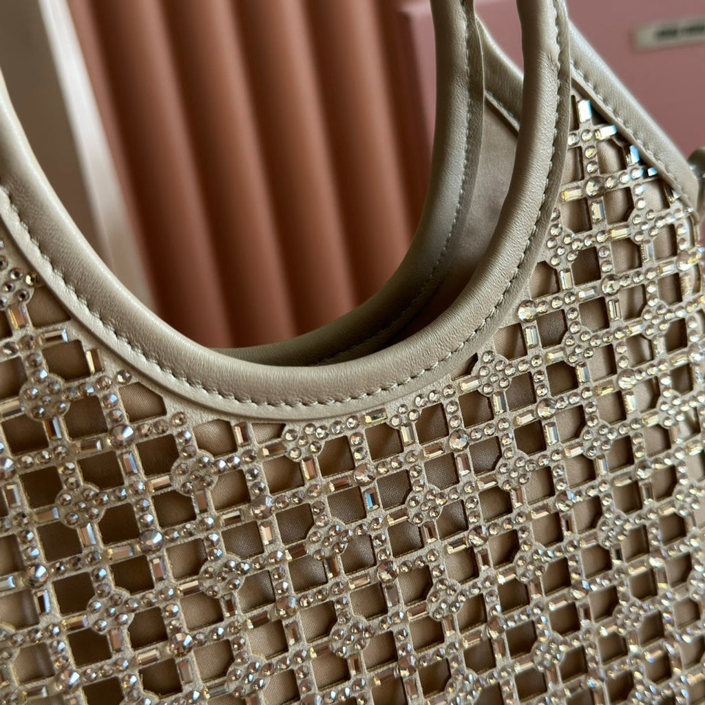 MIUMIU 26S CRYSTAL TOTE 24 BAG IN DARK BEIGE CALFSKIN