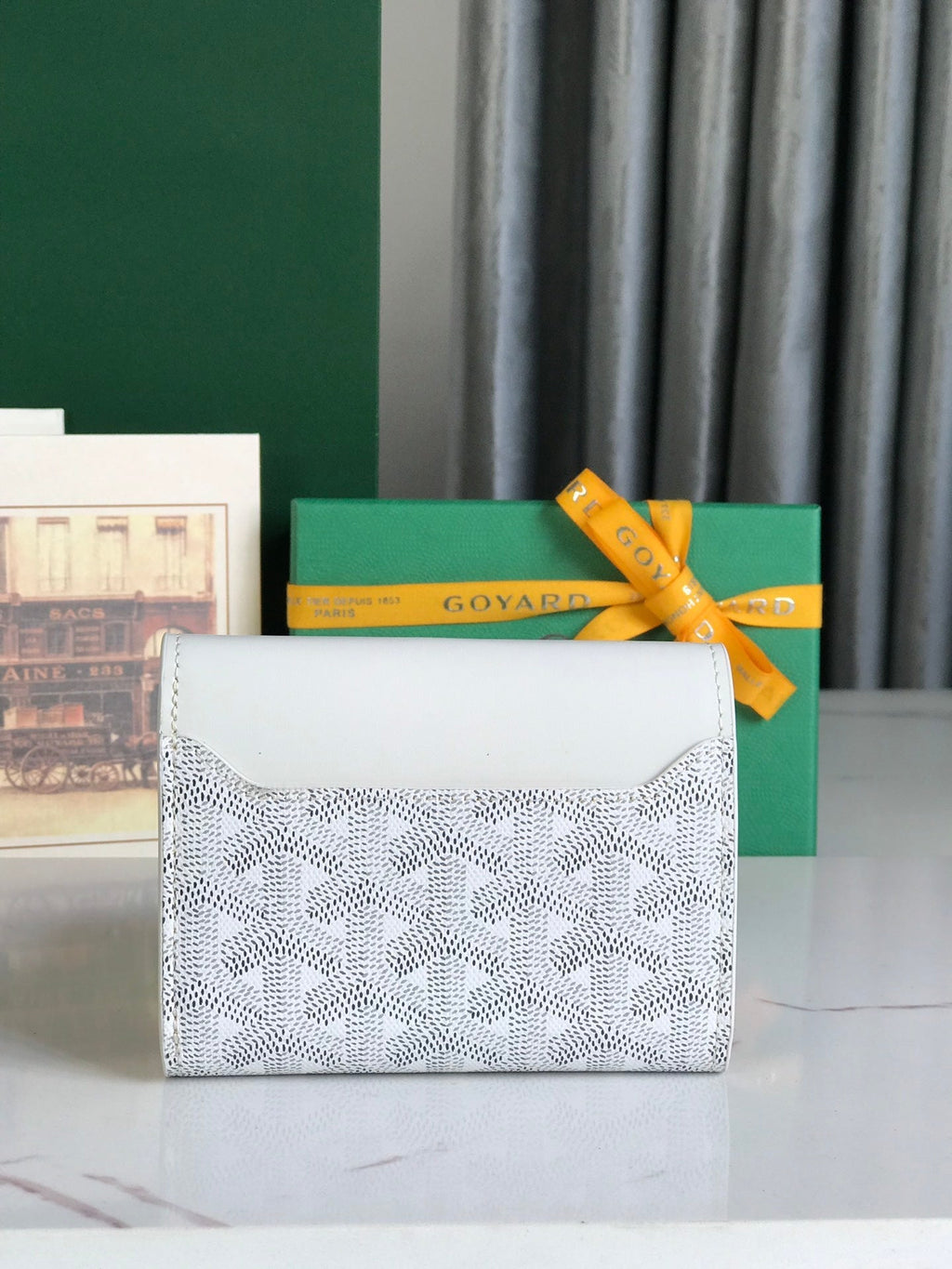 SAINT-GABRIEL WALLET 12 IN WHITE CALFSKIN AND GOYARDINE CANVAS