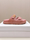 DIOR CLASSIC DOUBLE-STRAP SLIDES 25S IN PEACHY PINK CALFSKIN