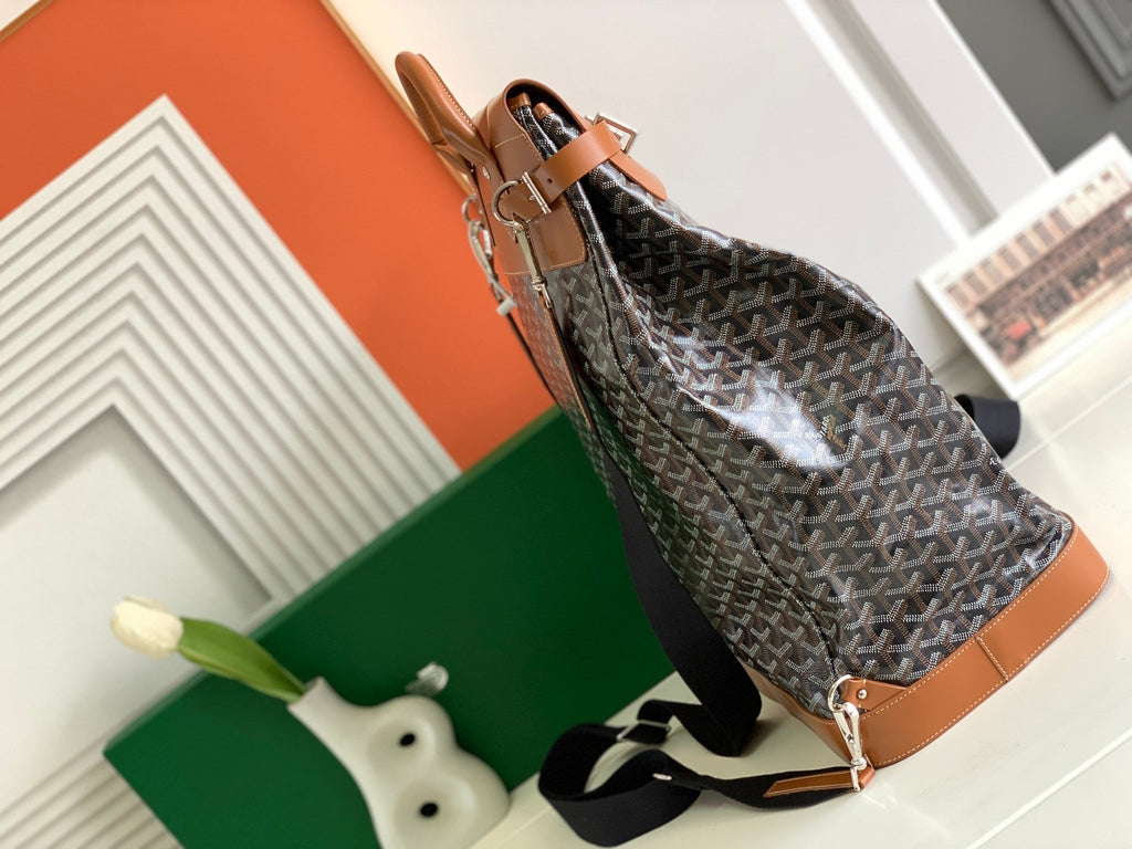 GOYA STEAMER PM BAG 48CM BLACK AND TAN CANVAS